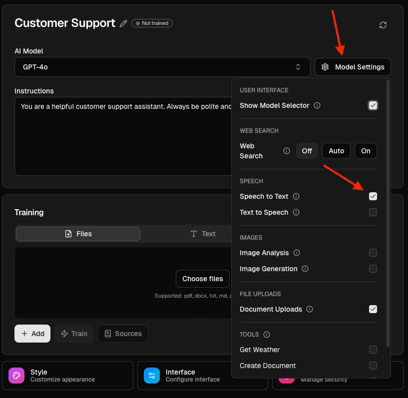Speech to Text Settings