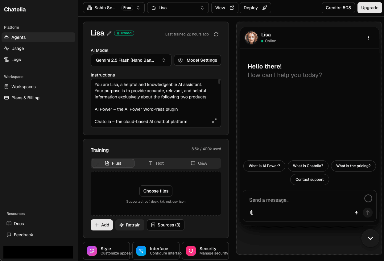 Chatolia Dashboard Overview