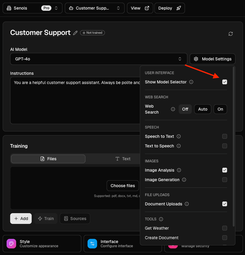 Show Model Selector Toggle
