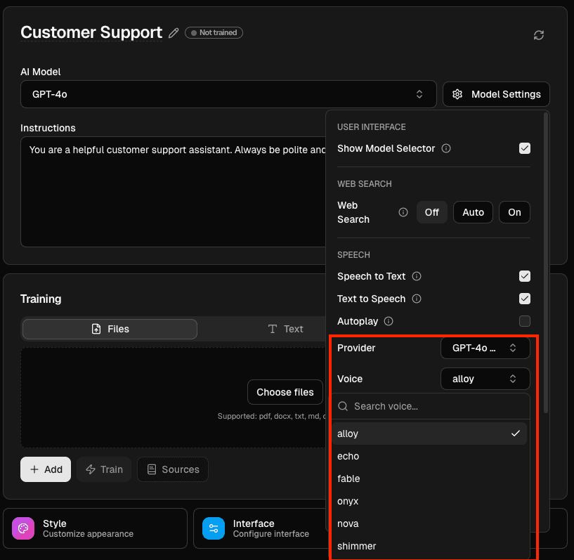 OpenAI Speech Settings