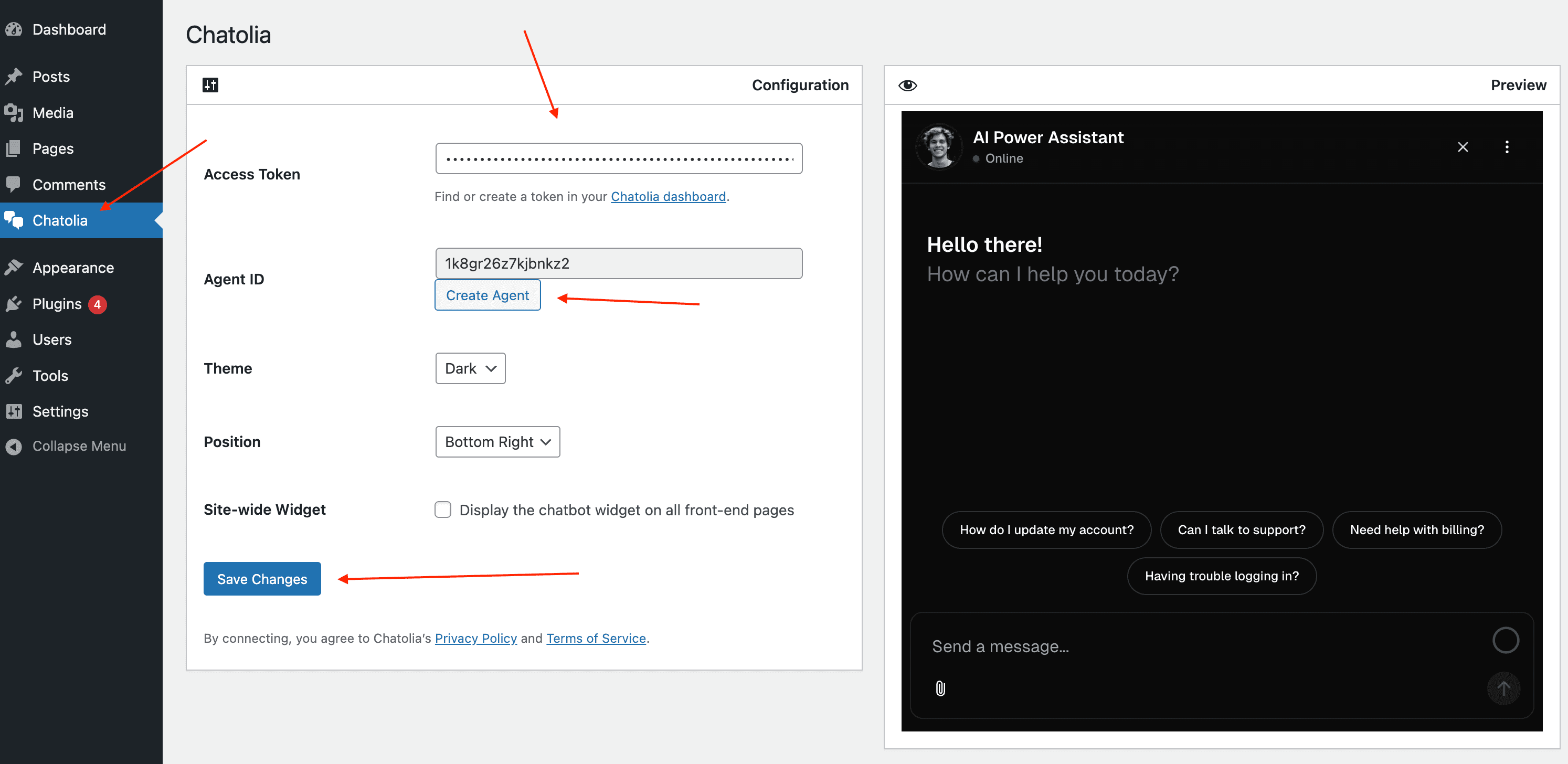 Chatolia WP Settings