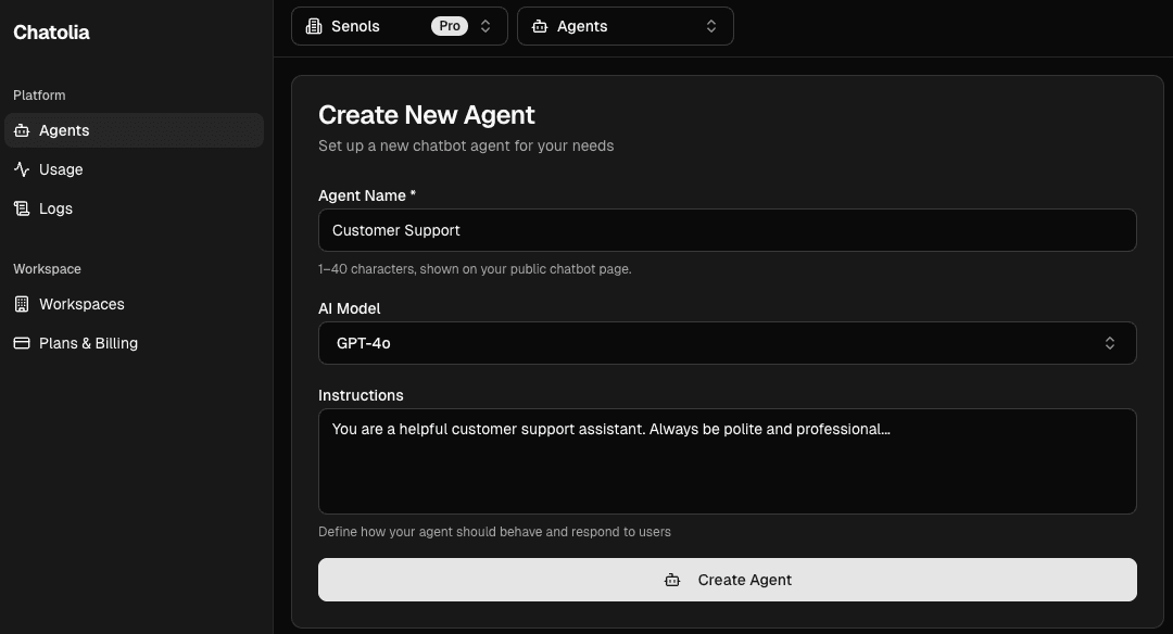 Agents Page Dashboard