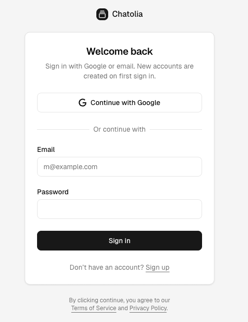 Chatolia Login Screen